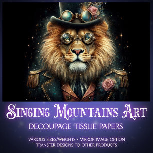 Papel De Seda Decoupage do Leão Steampunk Vitoriano Whimsic