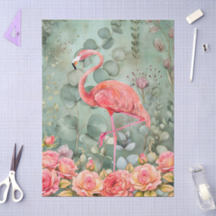 Papel De Seda Decoupage do Pastel Rosa Flamingo e Rosas Elegante