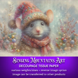 Papel De Seda Decoupage do Rato de Natal com Aquarela Festiva