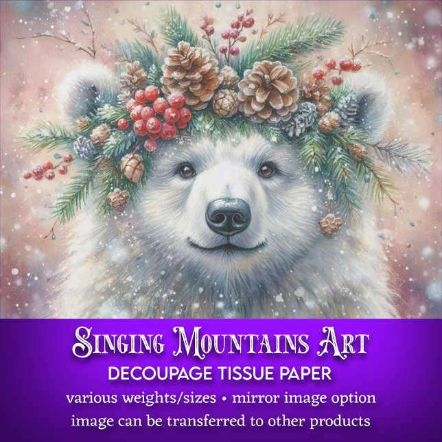 Papel De Seda Decoupage do Urso Polar da Coroa de Inverno (Criador carregado)