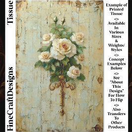 Papel De Seda Decoupage do Vintage French Cream &White Roses CW2