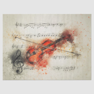 Papel De Seda Decoupage do Violin Music Notes Watercolor