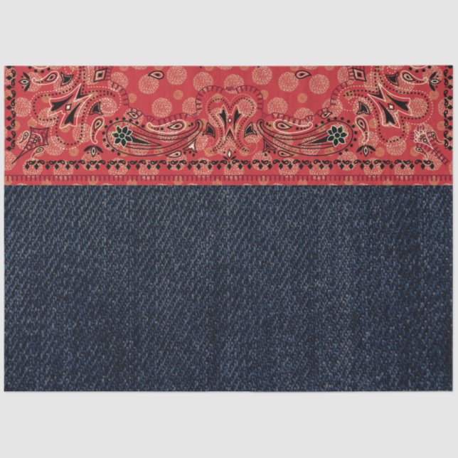 Papel De Seda Decoupage do Western Paisley Red Bandana Impressão (Frente )