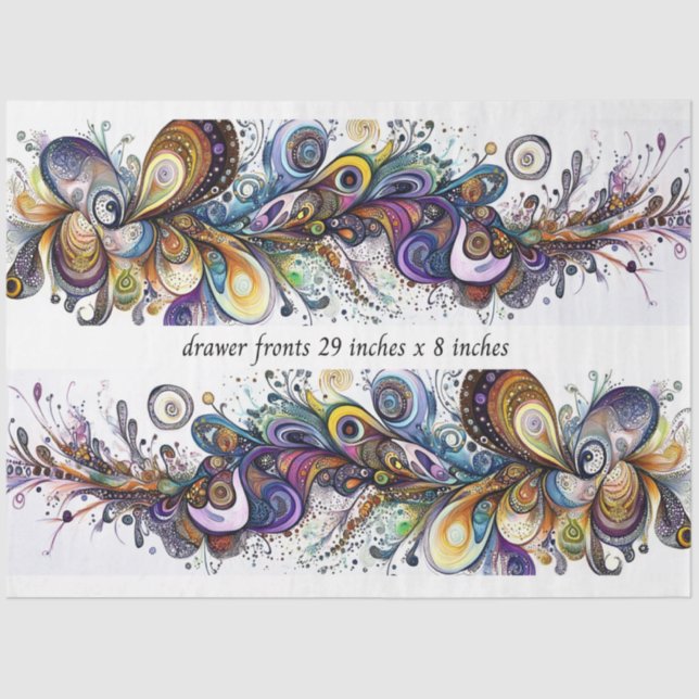 Papel De Seda Decoupage Drawer Front 29x8 Teardrop Motif Vibrant (Frente )