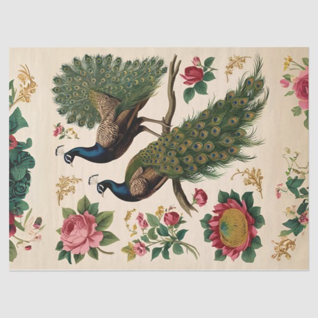 Papel de seda decoupage Duo Pavão Vintage (Frente )