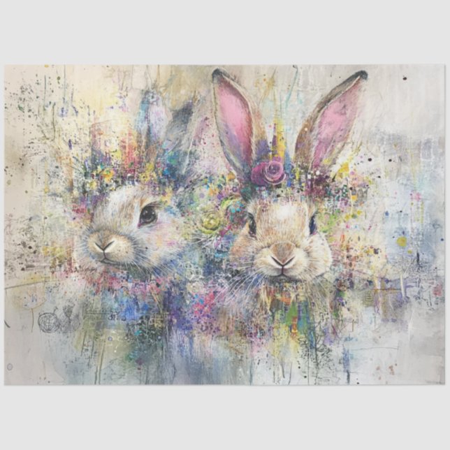 Papel De Seda Decoupage Easter Bunnies Art Abstract Panel  (Frente )