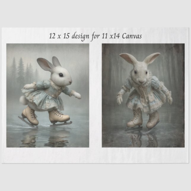 Papel De Seda Decoupage Easter Skating Rabbit Duo 11x14 Canvas  (Frente )