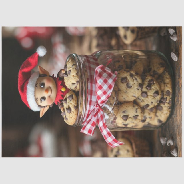 Papel De Seda Decoupage Elf Atop a Chocolate Cookie Jar (Frente )