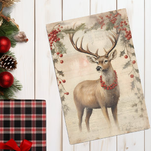 Papel De Seda Decoupage Envelhecido de Natal de Inverno de Veado