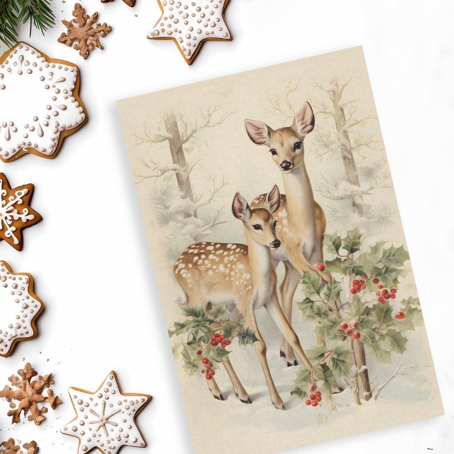Papel De Seda Decoupage Envelhecido de Natal de Inverno de Veado (Criador carregado)
