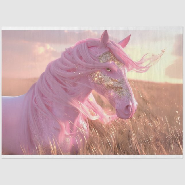 Papel De Seda Decoupage Fantasy Pink Glitterdust Majestade Horse (Frente )