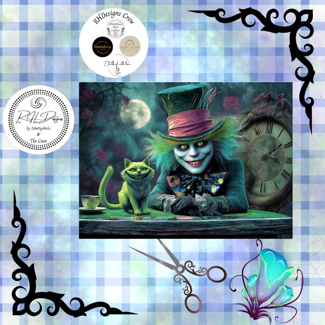 Papel De Seda Decoupage Fantasy Tea Party Alice Wonderland Cat (Criador carregado)