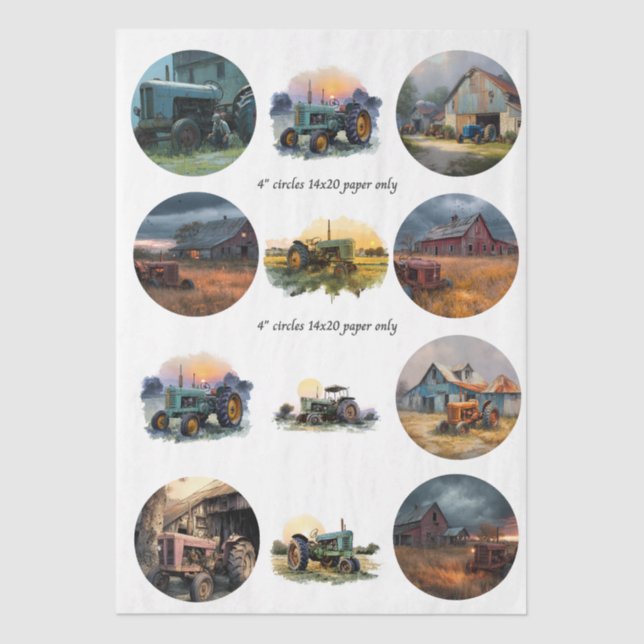 Papel De Seda Decoupage Farm Life 4" Coaster Set Rustic  (Frente )
