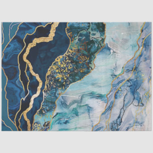 Papel De Seda Decoupage Faux Finalizar Efeito Marble Azul Dourad