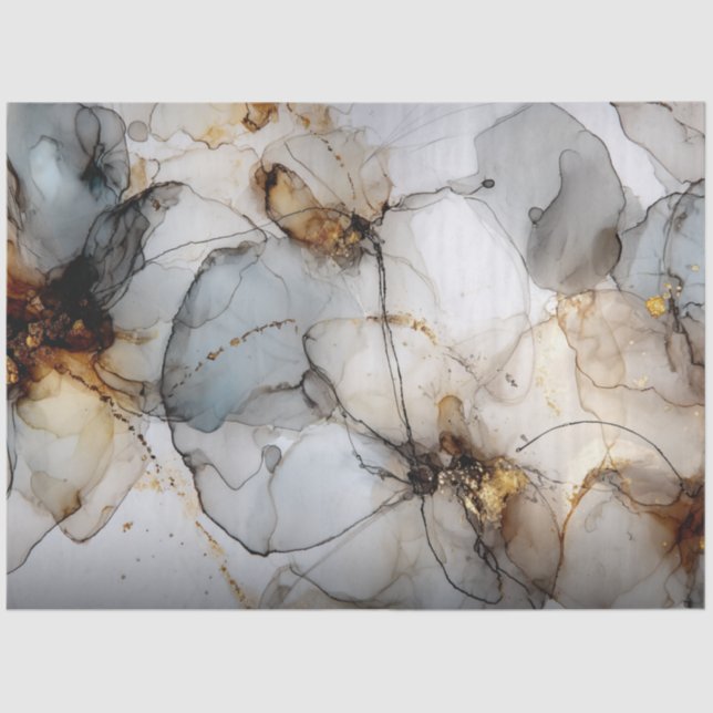 Papel De Seda Decoupage Faux Finalizar Efeito Marble Preto Doura (Frente )