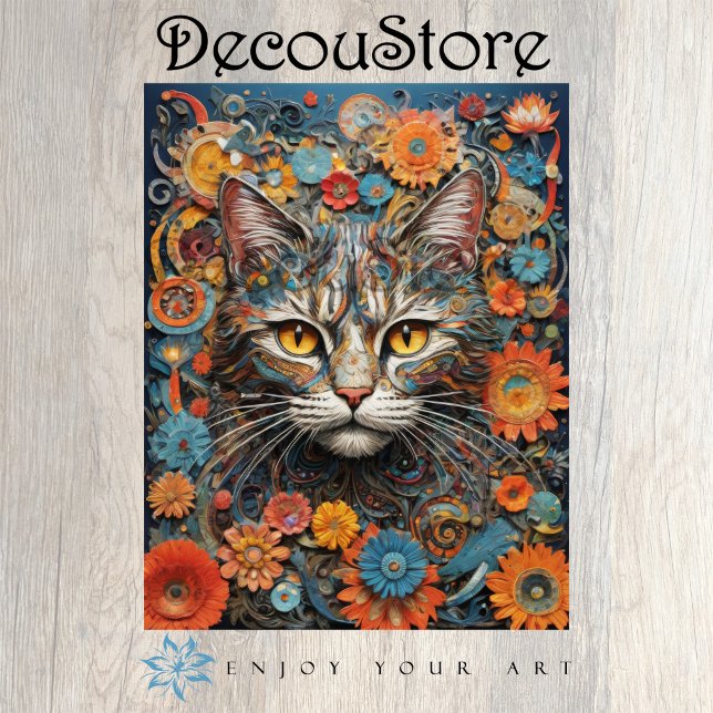 Papel De Seda Decoupage Felino Floral (Criador carregado)