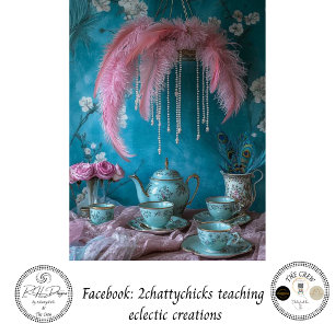 Papel De Seda Decoupage Festa do Chá de Páscoa Vintage Rosa Turq