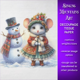 Papel De Seda Decoupage Festivo do Rato e Boneco de Neve de Nata