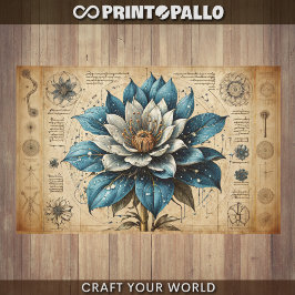 Papel De Seda Decoupage - Flor azul em pergaminho -