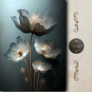 Papel De Seda Decoupage Flor de Éteria Meia-Noite