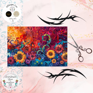 Papel De Seda Decoupage Floral Abstrato Girassol Mídia Mista