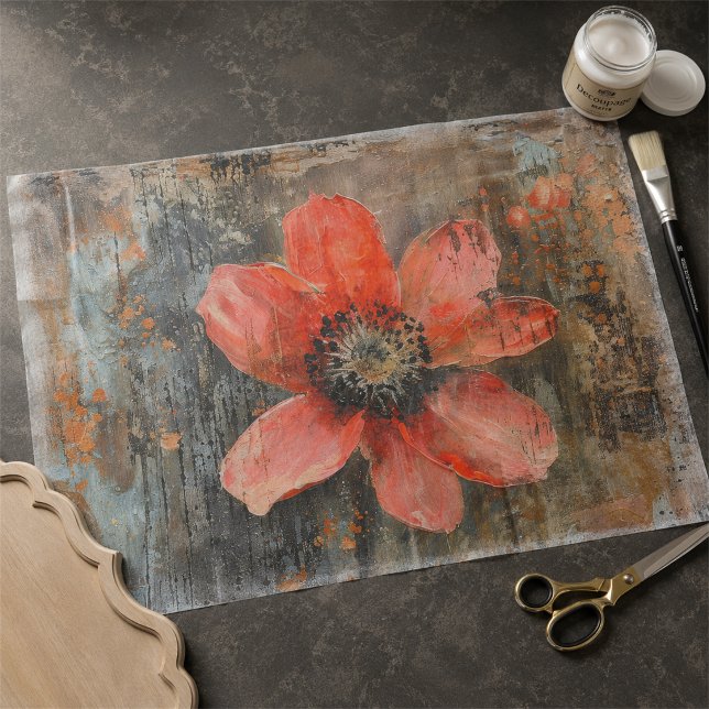 Papel De Seda Decoupage Floral Abstrato Papoula Vermelha Grunge  (Criador carregado)