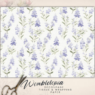 Papel De Seda Decoupage Floral Azul e Branco da Flor Lilac Elega