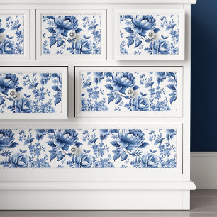 Papel De Seda Decoupage Floral Azul Toile De Jouy Francês