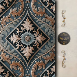 Papel De Seda Decoupage Floral Barroco Azul Elegante
