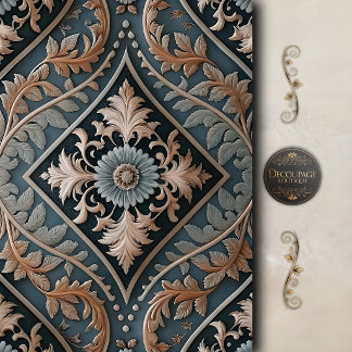 Papel De Seda Decoupage Floral Barroco Azul Elegante