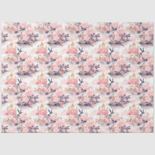 Papel De Seda Decoupage Floral Casa Asiática Rosa Bege
