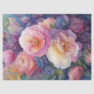 Papel De Seda Decoupage Floral Colorida de Aquarela Elegante