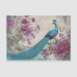 Papel De Seda Decoupage Floral Colorida de Pássaro Peacock