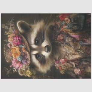 Papel De Seda Decoupage Floral Crowned Raccoon