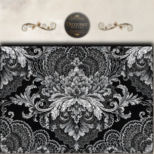Papel De Seda Decoupage Floral Damasco Prata Preto