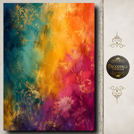 Papel De Seda Decoupage Floral Damask Abstrato em Tons de Joia