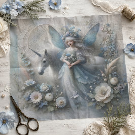 Papel De Seda Decoupage Floral de Fada de Inverno e Unicórnio Vi