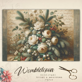 Papel De Seda Decoupage Floral de Inverno com Escritura Antiquad