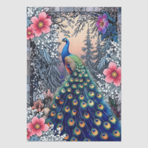 Papel De Seda Decoupage Floral de Pavão de Inverno Grande Única