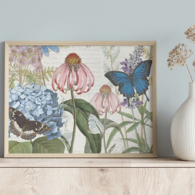 Papel De Seda Decoupage Floral do Jardim Azul-Borboleta Botânica (Criador carregado)