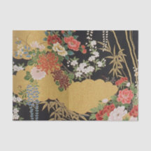 Decoupage Floral do Kimono, preto e Dourado,