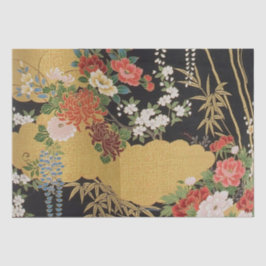 Papel De Seda Decoupage Floral do Kimono, preto e Dourado,