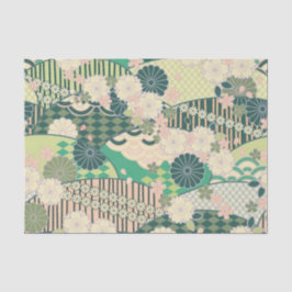 Papel De Seda Decoupage Floral do Kimono Verde Branco Japonês