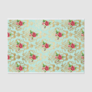 Papel De Seda Decoupage Floral do Local Dourado Retroativo do Ch