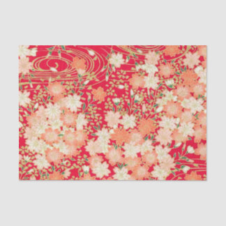 Papel De Seda Decoupage Floral Dourada de Kimono Branco Vermelho