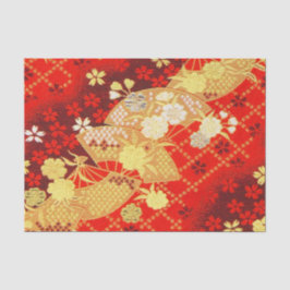 Papel De Seda Decoupage Floral Dourada Vermelha White Japonês Ki