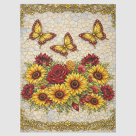 Papel De Seda Decoupage Floral em Borgonha Ousado e Girassóis
