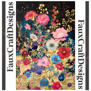 Papel De Seda Decoupage Floral Fantasia Flores Dourado Preto R 1