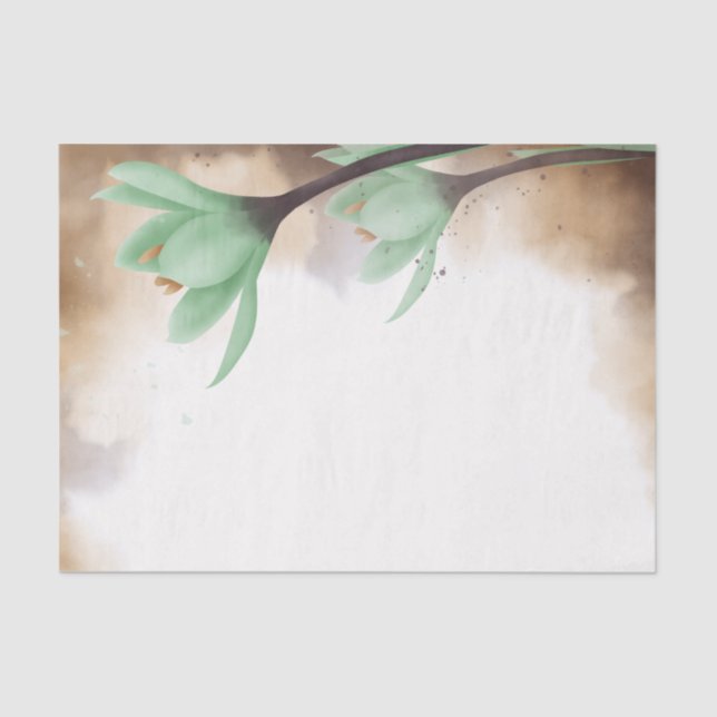 Papel De Seda Decoupage Floral Flor de Cinza Verde de Mola Aquar (Frente )