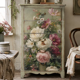 Papel De Seda Decoupage Floral Francês Antigo Peônias e Rosas 